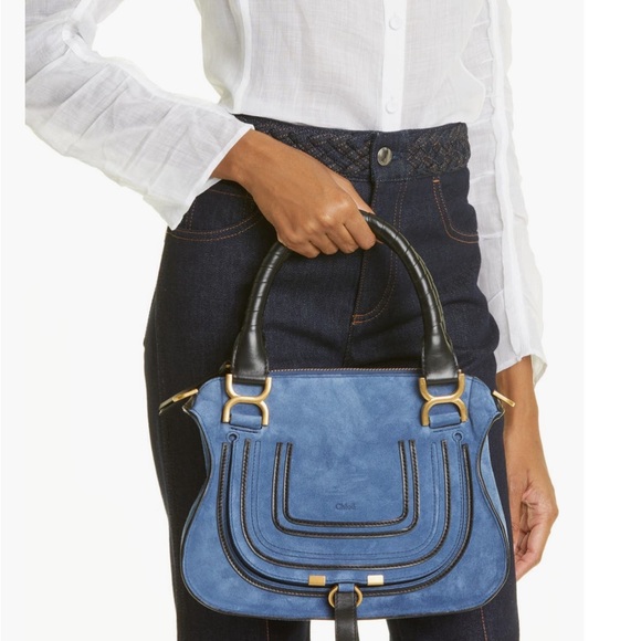 Brand new “CHLOE” Small Marcie Blue Suede Black Trim - Picture 12 of 15